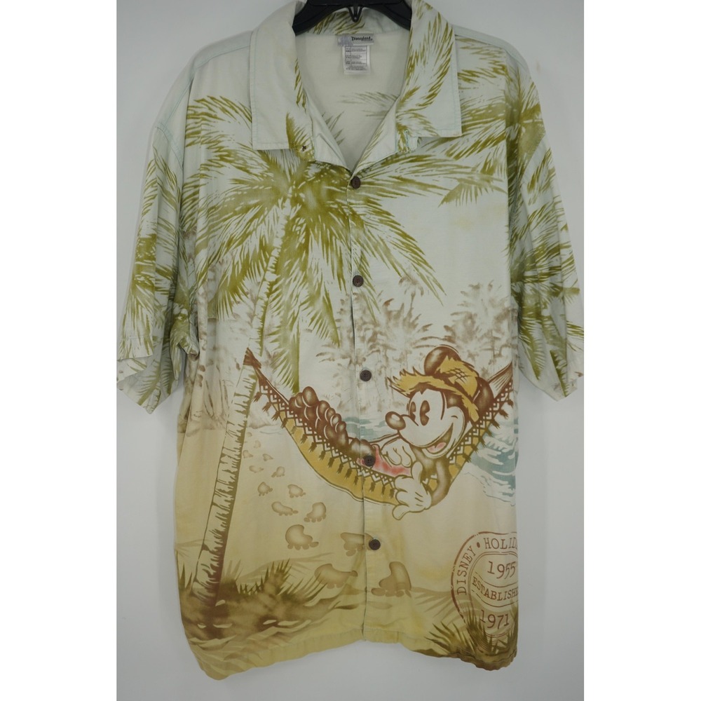 Disneyland Resort Shirt Mickey Mouse Hawaiian Short Sleeve Button Up Men's 2XL